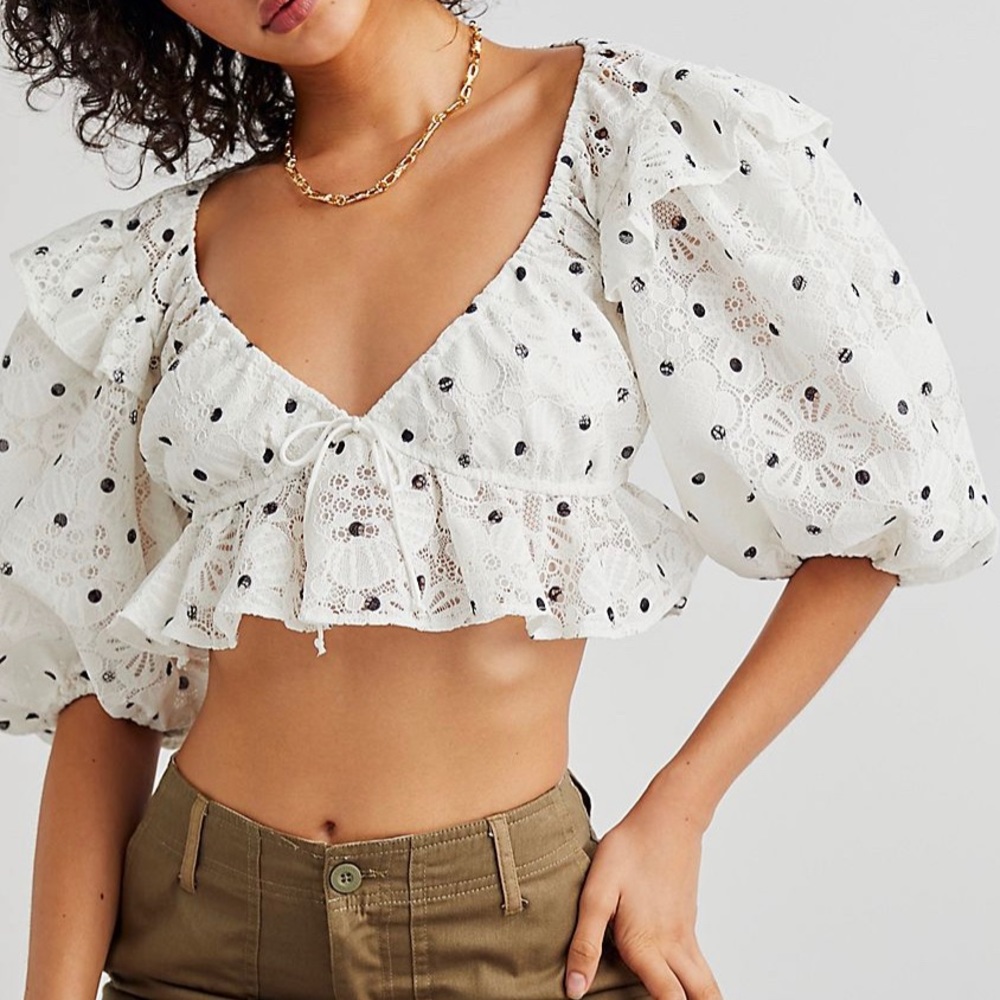 Brand new For Love and Lemons Free People Lace Polka Dot Crop Top